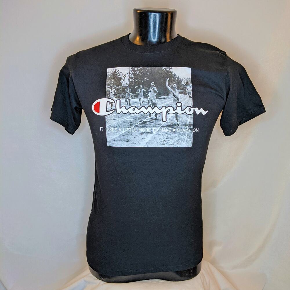 Champion Men's Graphic T-Shirt Small S Black Logo Streetwear Gym Tee
